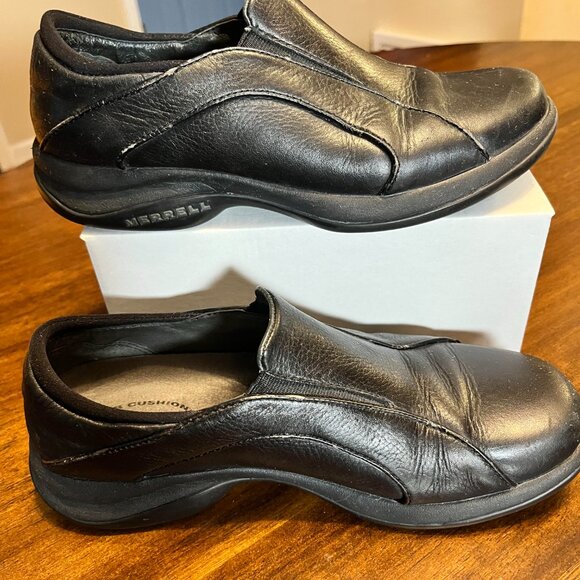 Comfy Women's Merrell Topo Soar Black Slip On Leather Loafers Size 8 - Picture 2 of 7